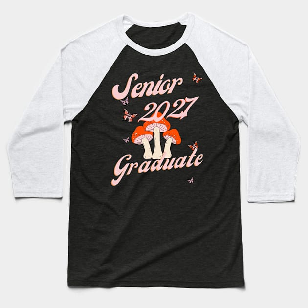 Retro Mushroom Senior 2027 Graduate Baseball T-Shirt by Indecott